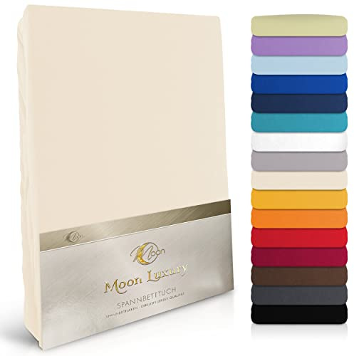 Moon – Luxury lenzuolo sotto con angoli elasticizzati, Jersey Stretch 230 G/M² per acqua letti, materassi e tradizionali materassi, Cotone, naturale, 90x200 - 100x220