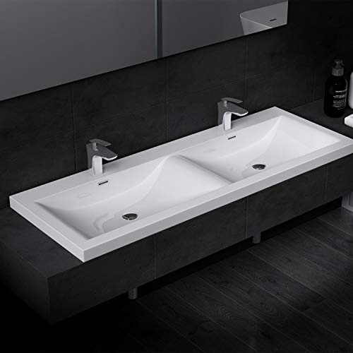 Durovin Bathrooms Luxurious Large Stone Resin Dual Bathroom Basin - Self Rimming Drop in Double Sink - Semi Recessed - 1440 x 480mm (WXD)