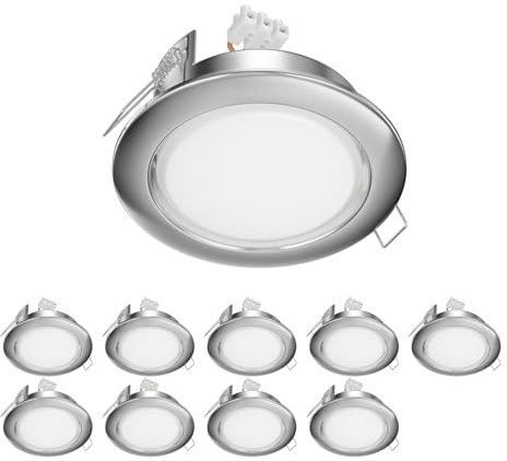 ledscom.de 10x LED Einbaustrahler Zobe II flach GX53 edelstahl matt rund 6,105W 560lm weiß 107mm Ø Lochkreis 90mm Ø