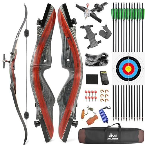 AMEYXGS Takedown Recurve Bogen und Pfeil Set 62 Zoll Bogenschießen Jagdbogen für Jugendliche und Erwachsene 20-50lbs Traditionell Holzbogen Longbogen mit (Bogen-Set 2, 40 Lbs)