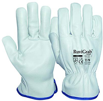 RuviGrab - Guante de Trabajo Piel de Flor de Vacuno Natural | Guantes de cuero para Jardinería, Obra | Talla 10