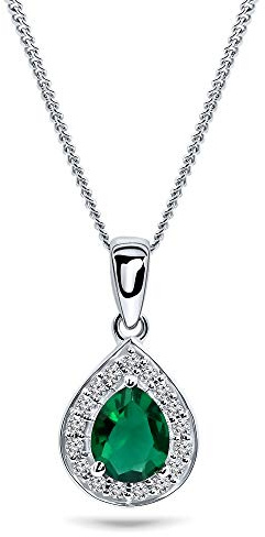 MIORE 0.06 Ct Diamant Halskette Damen mit Tropfen Kettenanhänger Edelstein/Geburtsstein grüner Smaragd 0.25 Ct und Diamanten Brillanten kette aus Weißgold 9 Karat / 375 Gold
