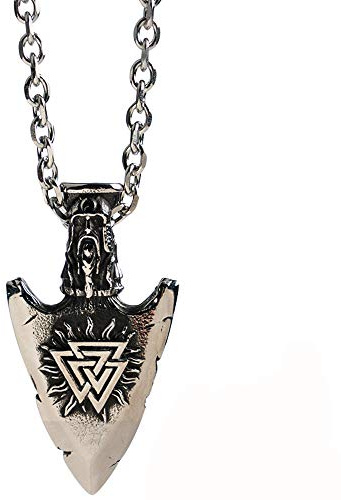 ForFox Titan Edelstahl Pfeilspitze Speerspitze Halskette Kette mit Anhänger Gravierter Vegvisir Valknut Thor Stahl Nordischer Wikinger Schmuck für Herren Damen