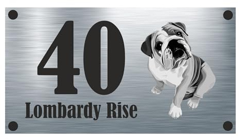 Dog Collection - British Bulldog Aluminium House Sign Personalised With Your House Name/Number & Street Name