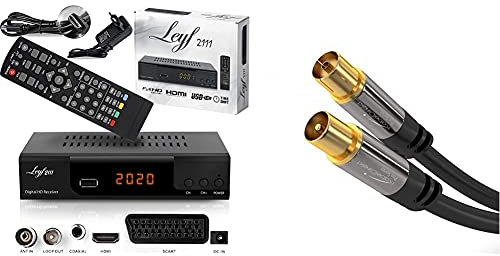 hd-line Kabelreceiver Kabel Receiver Receiver für digitales Kabelfernsehen - DVB-C + HDMI Kabel (Receiver) & KabelDirekt Antennenkabel - 2m - (Schirmung, 75 Ohm, Koax Stecker > Koax Kupplung)