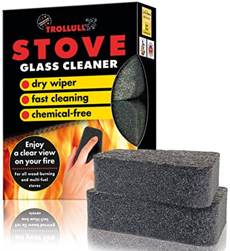 TROLLULL Lot de 2 nettoyants pour vitres et poêles à bois, éponge, nettoyant de cheminée, nettoyant pour vitres