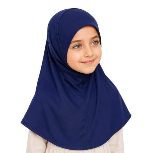 Yaqeen Foulard instantané pour fille Hijab uni Al Amira, prêt à l'emploi, idéal pour toute occasion école/crèche, bleu marine, Taille unique