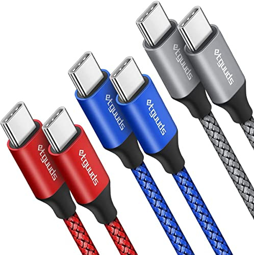 etguuds Câble USB C 60W Charge Rapide, 3Pack 1M Cable USBC vers Type C | Câble Chargeur Cordon Nylon Tressé pour iPhone 17 16 15 Pro MacBook iPad Samsung Galaxy S26 S25 S24 S20 Pixel 10 9