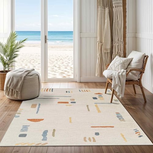 Livabliss Brasilia Teppich 200x275 cm – Maschinenwaschbarer Vintage Orientalteppich für Wohnzimmer & Schlafzimmer – Creme & Blau