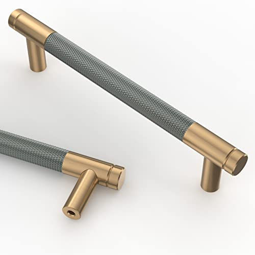 Amerdeco 10 Stück Gerändelte Schrankgriffe Goldgrau Griffe Möbel Möbelgriffe 128mm Lochabstand Türgriffe küche Schubladengriffe küchengriffe Vintage Griffe für Küchenschränke Kommode Schrank