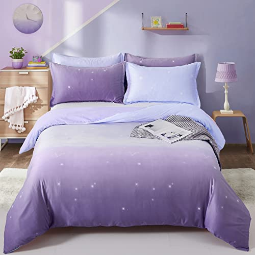 Lila Bettwäsche-Set, Lavendel-Farbverlauf, Bettbezug, Regenbogen-Bettbezug, Kissenbezug mit Reißverschluss, für Kinder, Mädchen, Jugendliche, Erwachsene (Einzelbettgröße: 135 x 200 cm)