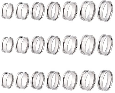 UNICRAFTALE 21 unidades, 7 tamaños, anillo de acero inoxidable, anillo de dedo acanalado, núcleo en blanco, anillos redondos vacíos de metal para fabricación de joyas, tamaño 6 ~ 12