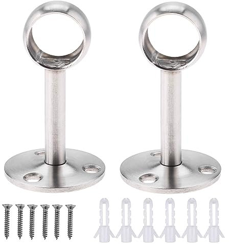 Hicello 19mm Curtain Rail Brackets, Clothes Pole Bracket, Ceiling-Mounted Hanging Pole Holders, Stainless Steel Wardrobe Rail Fittings for Bathroom Balcony Kitchen Cupboard