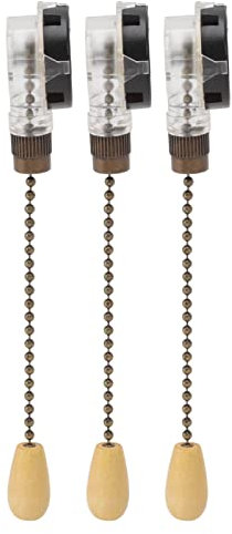 Interruptor de Luz para Ventilador de Techo, 250V, 125V, Cobre Puro, 3 uds, Interruptor de Cadena de Ventilador de Techo Compacto para Lámpara de Techo (Bronce)