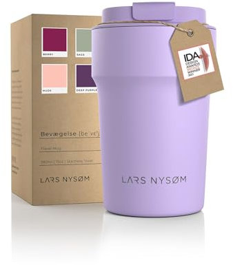 LARS NYSØM Taza térmica café para llevar | Termo Café para llevar de 0,38 litros con aislante | Travel Mug de Acero Inoxidable a Prueba de Fugas para la Bebida Caliente y Té (Lavender Purple, 380ml)