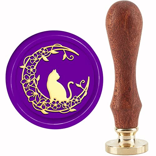 craspire Mondwachs-Siegelstempel Blume Siegelwachs Stempel Katze 30 mm Retro Vintage Abnehmbarer Messing-Stempelkopf Mit Holzgriff Für Einladungen Weihnachtsgeschenkverpackung