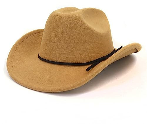 Fedora Trilby Filzhut Hut Lässiger Western Cowboyhut Zylinder Große Krempe Hut Modischer Ethnischer Minderheitenstil Jazzhut 58Cm Kamel