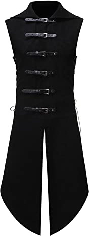 Chaleco gótico steampunk medieval doble botonadura chaleco brocado frack tailcoat para Halloween disfraz de cachemira chaleco boda fiesta gótico steampunk solapa chaleco chaleco, C negro., M