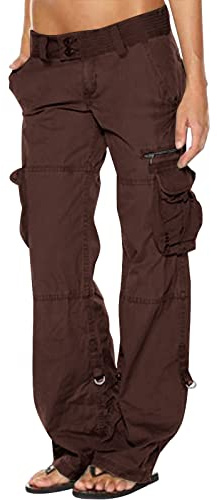 SMIDOW Pantaloni cargo a vita bassa da donna, taglia grande, larghi, elasticizzati, a gamba larga, con tasche, stile Y2K, streetwear, militari, S