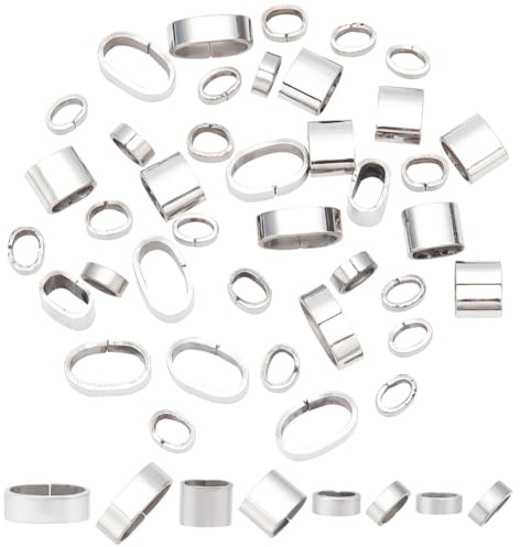 GOMAKERER 40 Stück Ovale Schiebeperlen, 304 ovale Schiebe-Charms Aus Edelstahl Lose Schiebeperlen Abstandsperlen Mit Großem Loch Für Lederband, Armbänder, Halskette, Schmuckherstellung