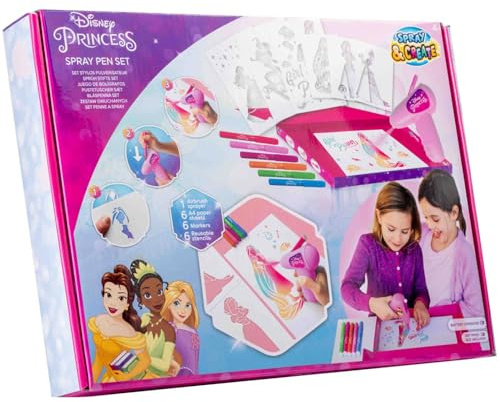 Disney Princess - Sprühstift-Set Batterie - Airbrush für Kinder - Malset mit Buntstiften und Malvorlagen (DP23369)