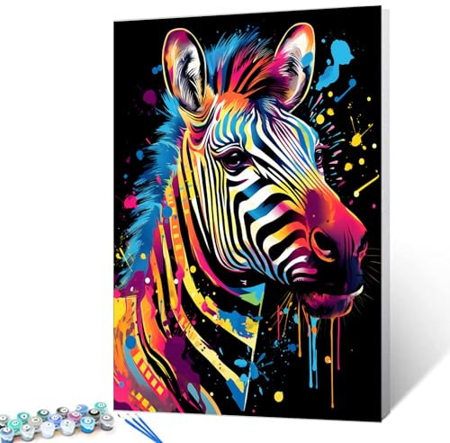 Tucocoo Graffiti Zebra Malen nach Zahlen für Erwachsene, DIY Digitales Ölgemälde-Kits auf Leinwand mit Pinseln und Acrylpigment, niedliches Tier, schwarz, buntes Bild für Wohnkultur, 40 x 50 cm
