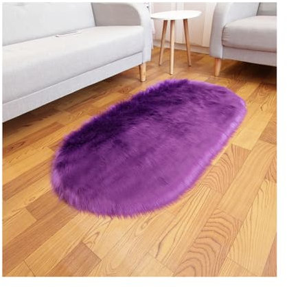 SHTGOI Plüsch Teppich Oval Kunstfell Sofa Teppich Synthetisches Schaffell Wohnzimmer Wollteppich Hochflor Bettvorleger Matte Fellimitat Longhair Flauschig Weich Sofa Teppich
