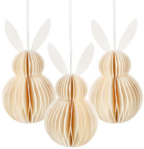 Osterhasen-Anhänger, 3er Set: Osteranhänger aus Papier, Osterdeko zum Aufhängen, Hasen für Osterstrauch & Fenster, Oster-Deko, Frühlingsdeko für Ostern, Modern, Indoor Osterschmuck hängend, 10 cm
