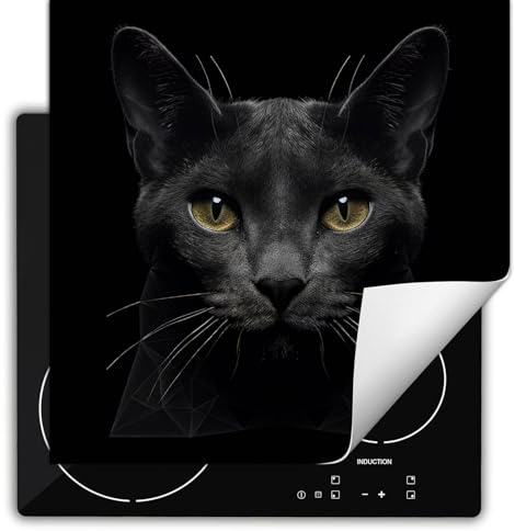 SMTDeco herdabdeckplatte Induktionsmatte herdabdeckung ceranfeld abdeckplatten für ceranfelder induktionskochfeld schutzmatte 60x52 cm Katze Schwarz
