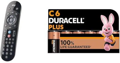 Original SKY Q Voice Remote Control - Compatible with Sky Q 1TB or 2TB box plus the Sky Q Mini box & Duracell Plus C Batteries (6 Pack) - Alkaline 1.5V - 100% Life Guarenteed