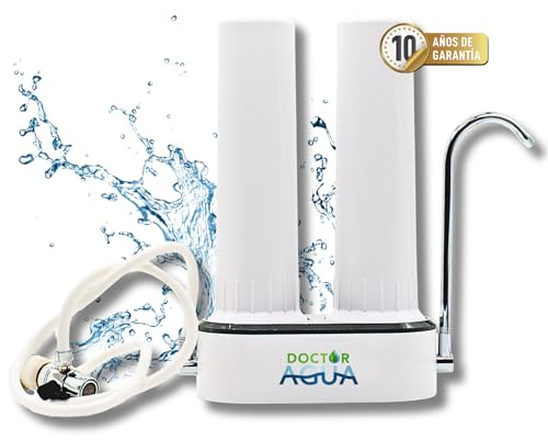 DOCTOR AGUA Filtro de Agua Ecológico HCP DUO ANTICAL Ultra Purify con Zeolita - Sobre Encimera 300L/H - Bactericida Antiviral Elimina 99,99% Impurezas - Conserva Sales Minerales del Agua (HCP DUO).