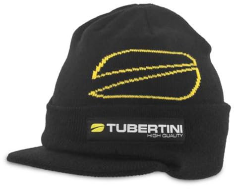 Tubertini Visoe 2 Berretto Invernale Uomo in Maglia con Visiera e Logo, Taglia Unica. Nero Giallo