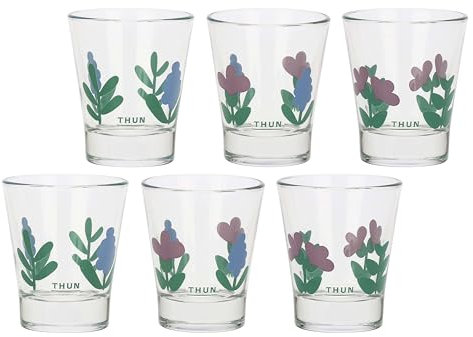 THUN, Set 6 Caffeini in Vetro Decorato, Linea Sorprese di Pasqua, Idea Regalo per la Cucina, Ø 5.9 cm, 7.1 cm h, 85 ml di Capienza