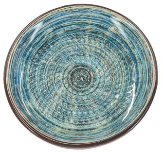 Kaladia - Plato de rallador de cerámica, para jengibre, queso parmesano, etc., color marrón y azul, diámetro: 12 cm, hecho a mano y pintado a mano, fabricado en España
