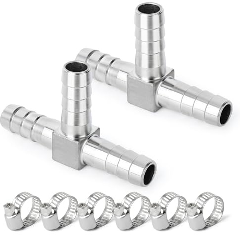 ERGAOBOY 2 piezas boquilla de manguera de acero inoxidable de 14 mm pieza en T, racor de manguera SUS 304 en forma de T de 3 vías con abrazadera de 6 piezas