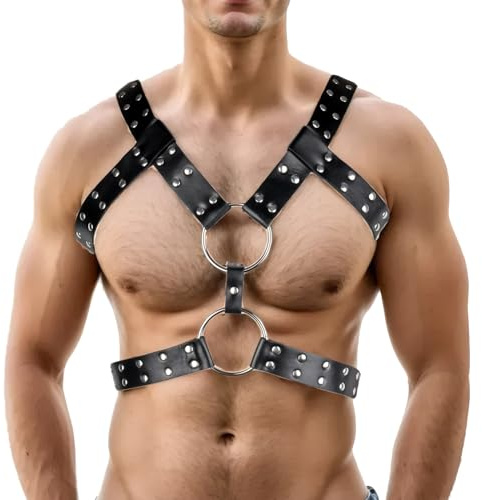 BPZXL Herren Sexy Brustgeschirr Gürtel PU Leder Body Harness für Männer Verstellbarer Männlicher Punk Brustgürtel Schultergeschirr Muskelshow Mode Kostüme Clubwear für Cosplay Party Nachtclub, Schwarz