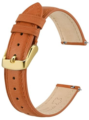 BISONSTRAP Elegante Leder Uhrenarmband, Schnellverschluss, Uhrenarmbänder für Damen und Herren, Kompatibel mit Uhrenanstößen von 20mm, Orange (Goldene Schnalle)