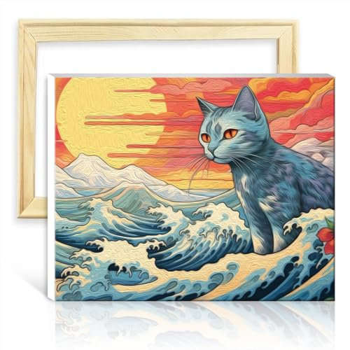 LiHEQING Ölgemälde-Set auf Leinwand, Katze, Malen nach Zahlen, für Erwachsene und Anfänger, mit 3 Pinseln und Acrylfarben für die Wanddekoration zu Hause, ohne Rahmen (30 x 40 cm)