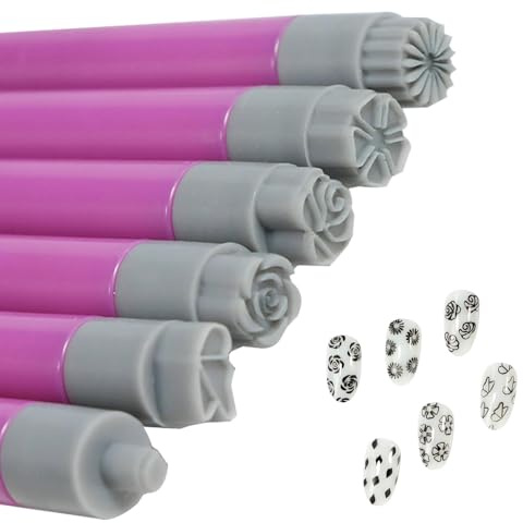 Uozonit Kit di timbri per unghie, 6 stampini per unghie, penna per | stampaggio delle unghie, strumenti per punteggiatura con diversi motivi, penne per decorare le unghie per donne principianti