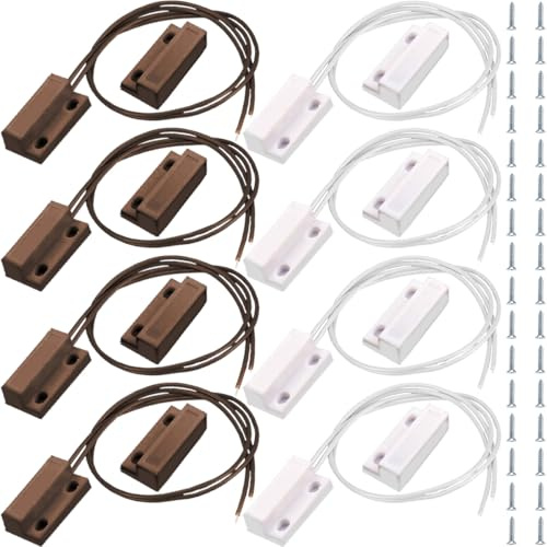 JYUDAUFU 8 pezzi NC normalmente chiuso magnetico Reed interruttore cablato con nastro adesivo, viti, per contatto di sicurezza sensore porta finestra/allarme montaggio superficiale