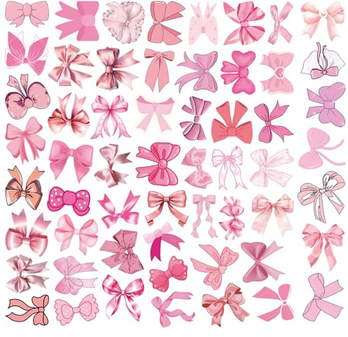 Coquette Aesthetic Stickers - 110pcs Lovely Pink Bow Stickers, Waterproof Graffiti Decals for Water Bottle, Room, Phone, Laptop