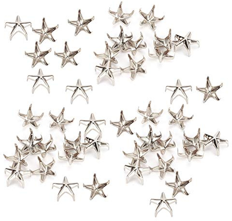 200 piezas de 10 mm de tachuelas para ropa, remaches de cabeza de clavo de estrella, remaches punk, bricolaje, artesanía en cuero, tachuelas punk de metal, puntas de remache, (Plata)