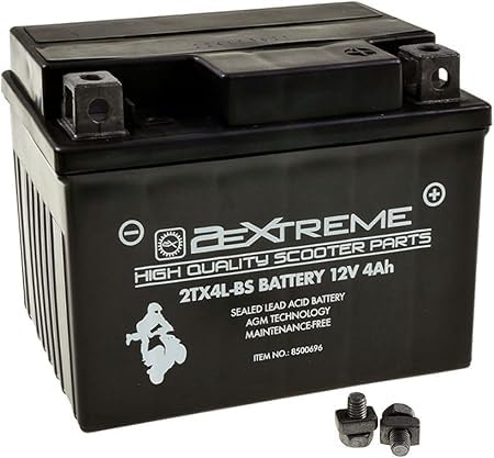 2EXTREME Batterie 2TX4L-BS 12V 4Ah AGM Roller Motorrad wartungsfrei 113x70x85mm kompatibel mit YTX4L-BS Yamaha Aerox MBK Nitro Piaggio TPH