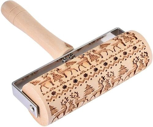 Codulu Mattarello natalizio in legno inciso goffratura mattarello con motivo natalizio tenuto in mano biscotti da cucina con stampa fondente mattarello/1 pz