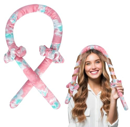 MINICOO Satin Heatless Curling Set 3PCS,No Heat Hair Curlers Headband with Sponge Rods for Overnight Curls, Voluminous Waves for Short & Long Hair (Pink)