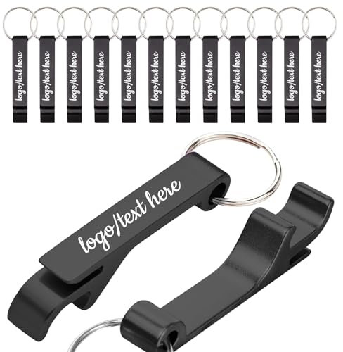 12 pièces porte-clés décapsuleur personnalisé, gravé avec logo/texte, décapsuleur en aluminium pour la bière et les boissons, idéal pour les fêtes, les anniversaires, les bars, les mariages, Noël