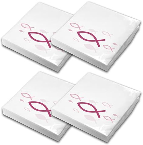 itenga Servietten Fisch 30 x 30 cm 3-lagig 80 Stück für Taufe Kommunion Konfirmation Jungen und Mädchen (pink)