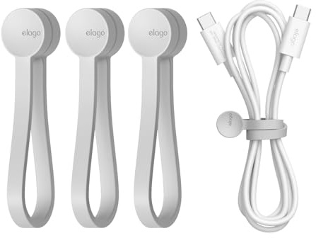 elago Wiederverwendbare Magnetische Kabelbinder, Hochwertiges Silikon, Vielseitiger Kabelorganisator für Zuhause, Küche, Büro, Reisen [3er Pack] (Grau)