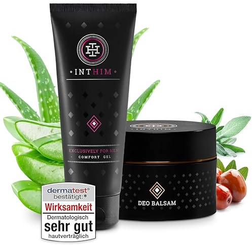 IntHim Intimpflege Männer After Shave - Bei Rötungen, Rasurpickeln & Juckreiz - Intim Creme mit Aloe Vera und Teebaumöl + Deo Creme Herren - Natürliche Anti Scheuer Deocreme