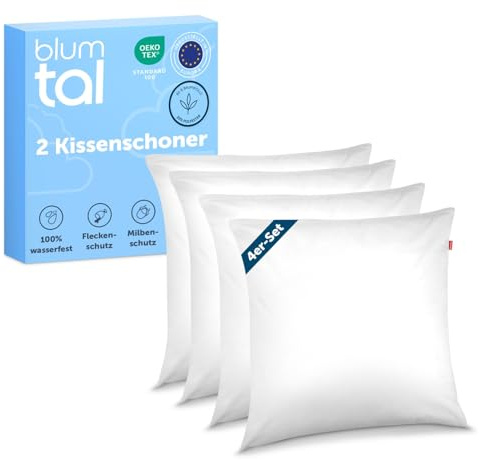 Blumtal Kissenschoner 80x80 cm 4er Set Baumwolle - wasserdichter Kissenbezug 80x80cm - hypoallergener Milbenbezug + Reißverschluss - Flecken- & Milbenschutz - OEKO-TEX zert. Kissenschutz - Milbenbezug